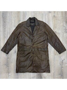 Ambition New York Coat Mens 2XL XXL Brown Leather Heavy Overcoat Jacket Vintage